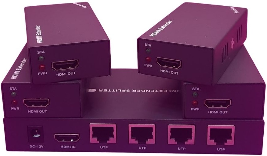 Ports view of HDMI Extender Splitter 1x4 (50m)