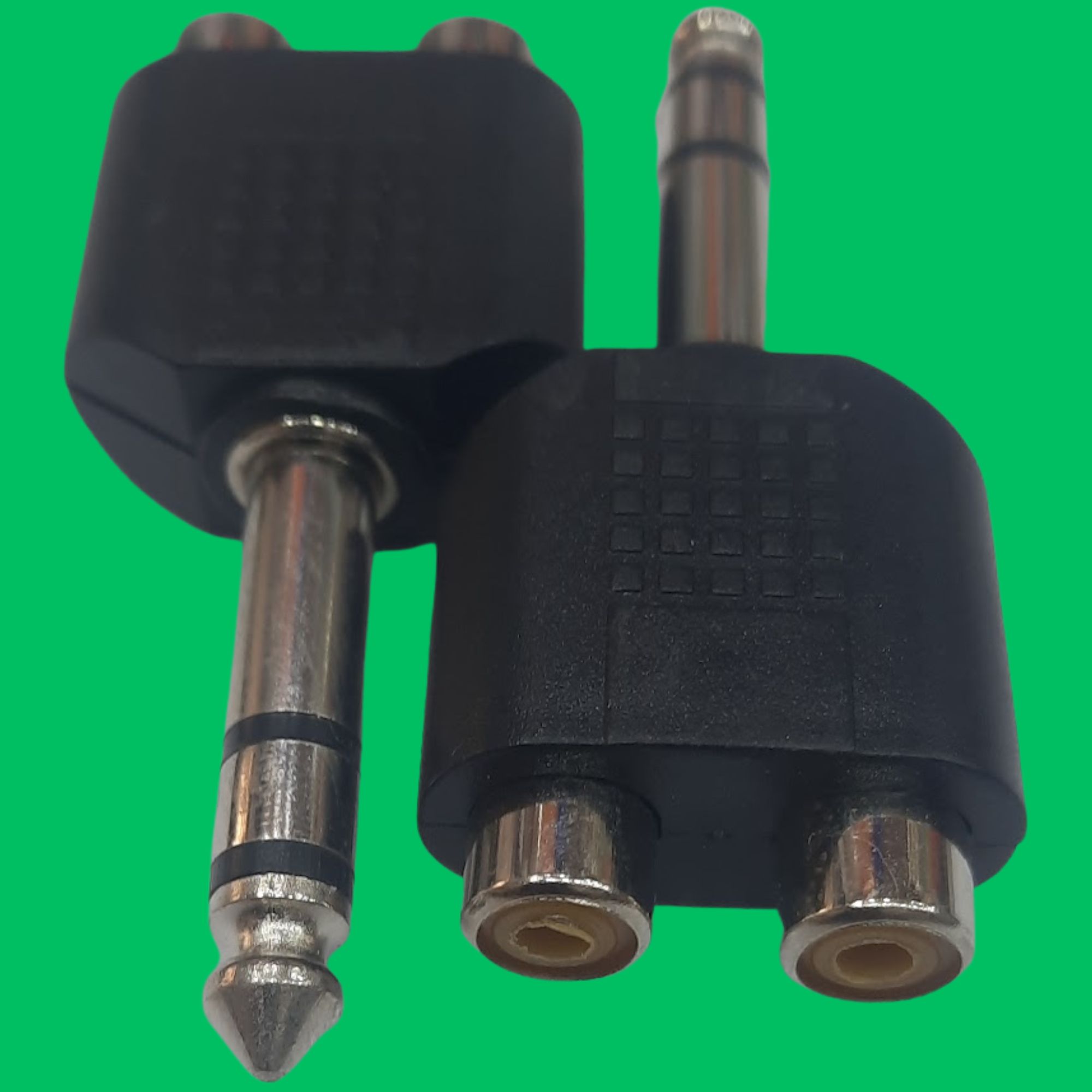 6.35mm Stereo Male to 2x RCA Female Adapter (Black-Silver)