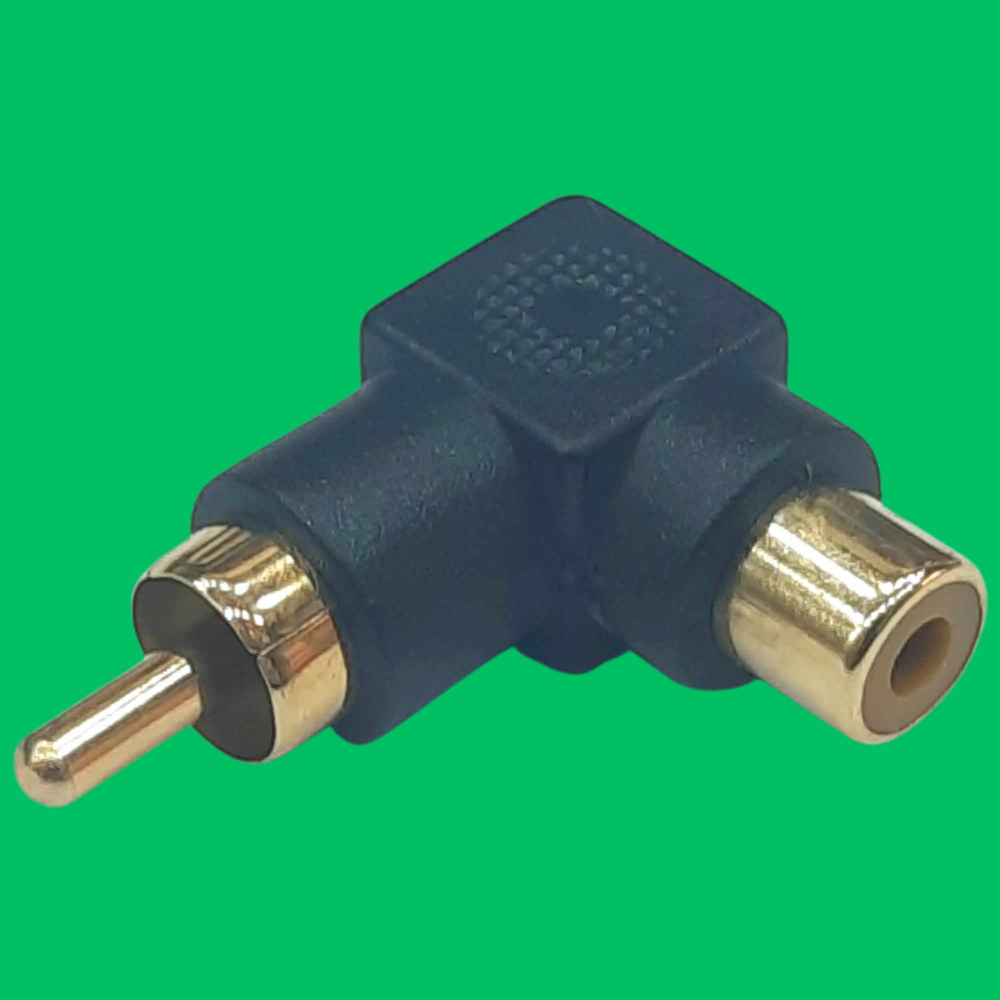 RCA Male to RCA Female Right-Angle Adapter (Black-Gold)