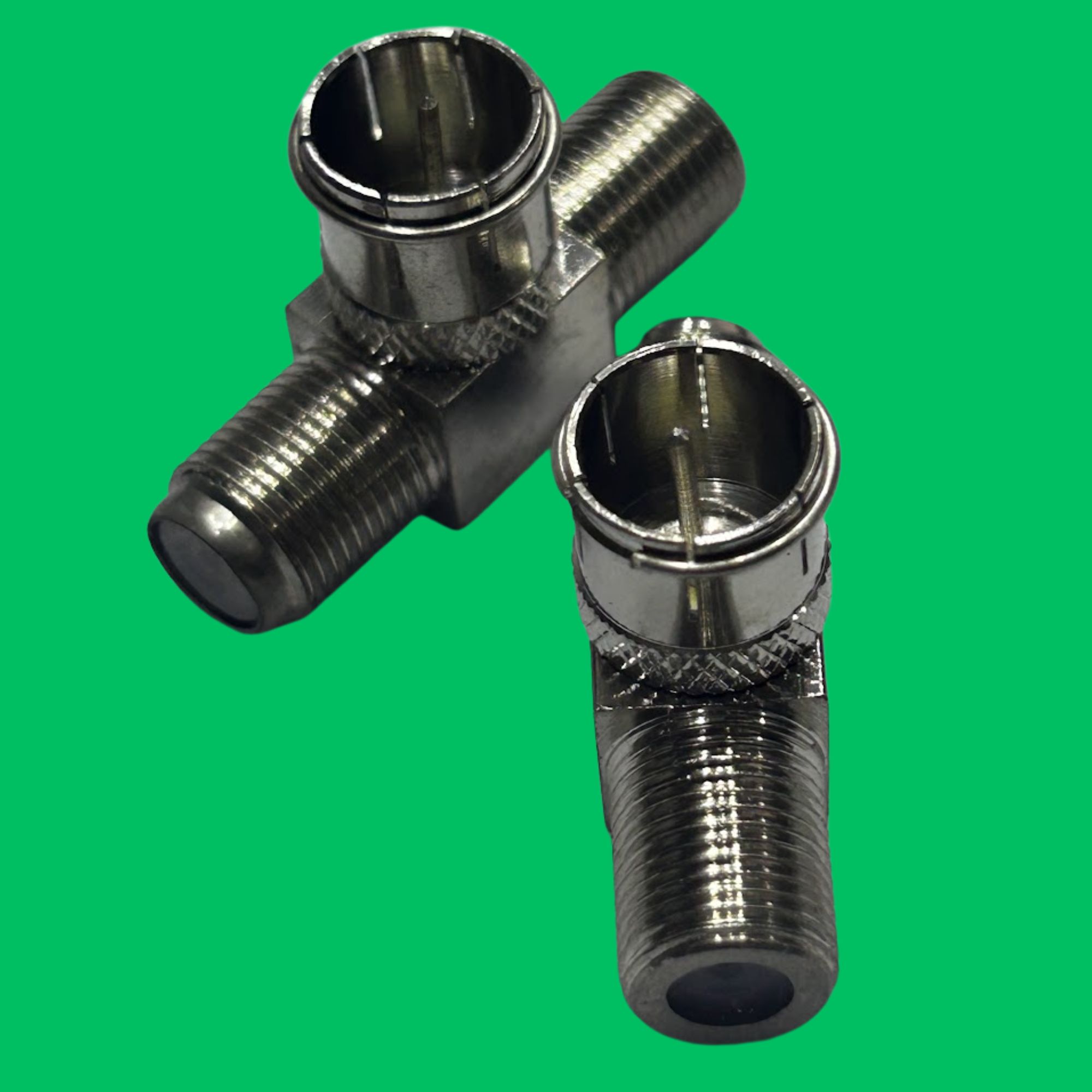Quick-Push F Male to 2x F Female T-Splitter (Silver-Metal)