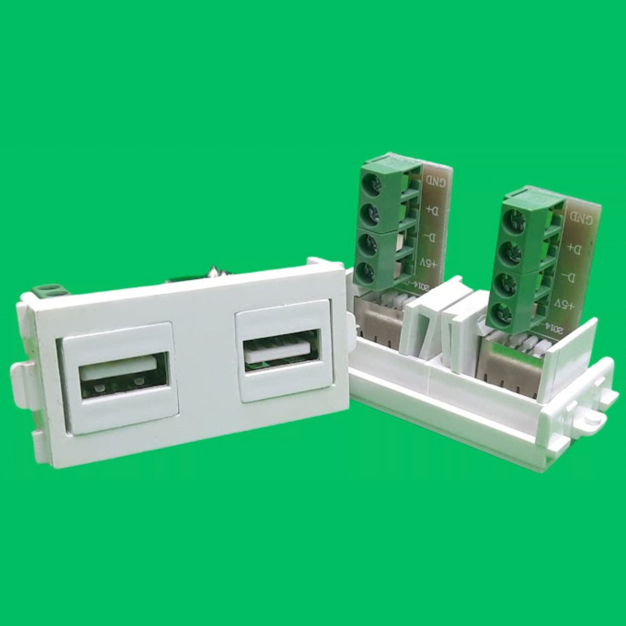 Dual USB Screw Terminal Female Module (White)