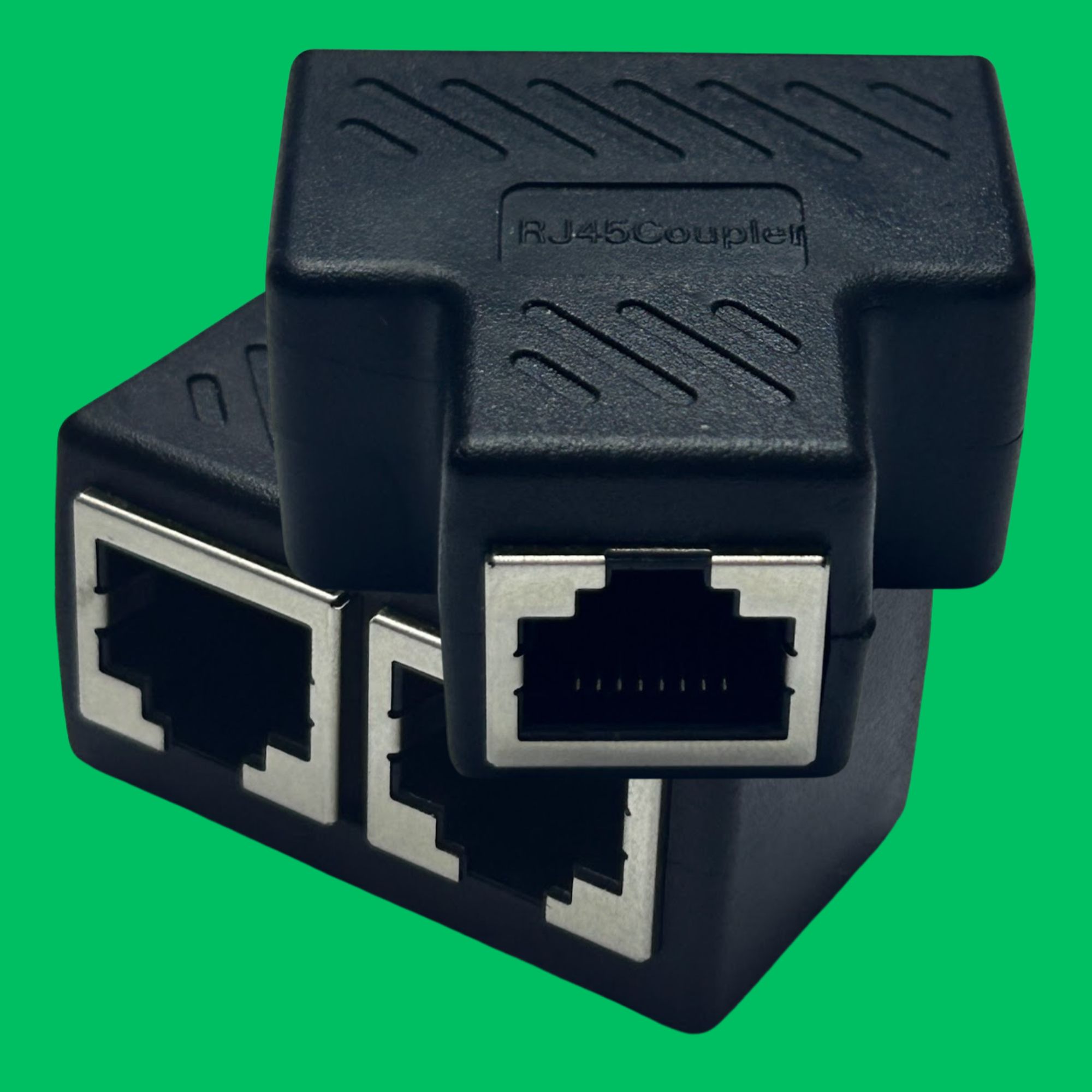 RJ45 Female to 2x RJ45 Female T-Splitter (Black)