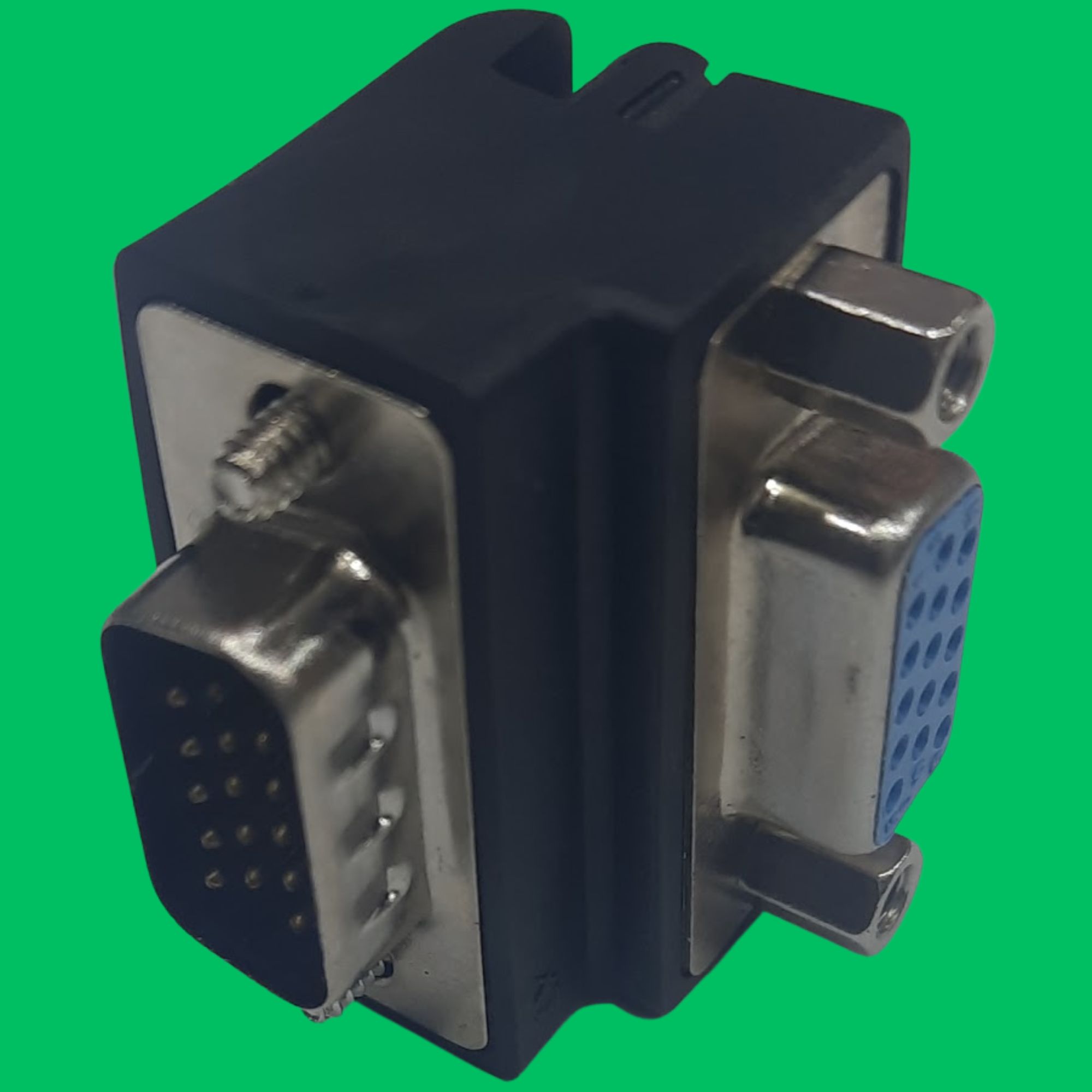 VGA Male to VGA Female 90° Right-Angle Adapter (Black-Blue)